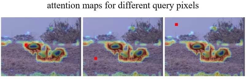 图6：不同query像素点对应的attention map